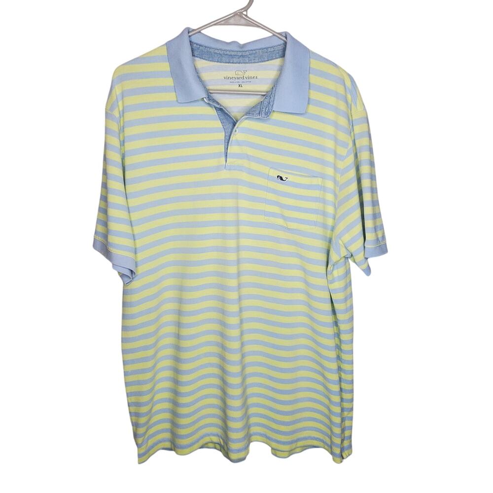 Vineyard Vines Men's 100% Cotton Polo Short Sleeve Shirt XL Striped Yellow Blue